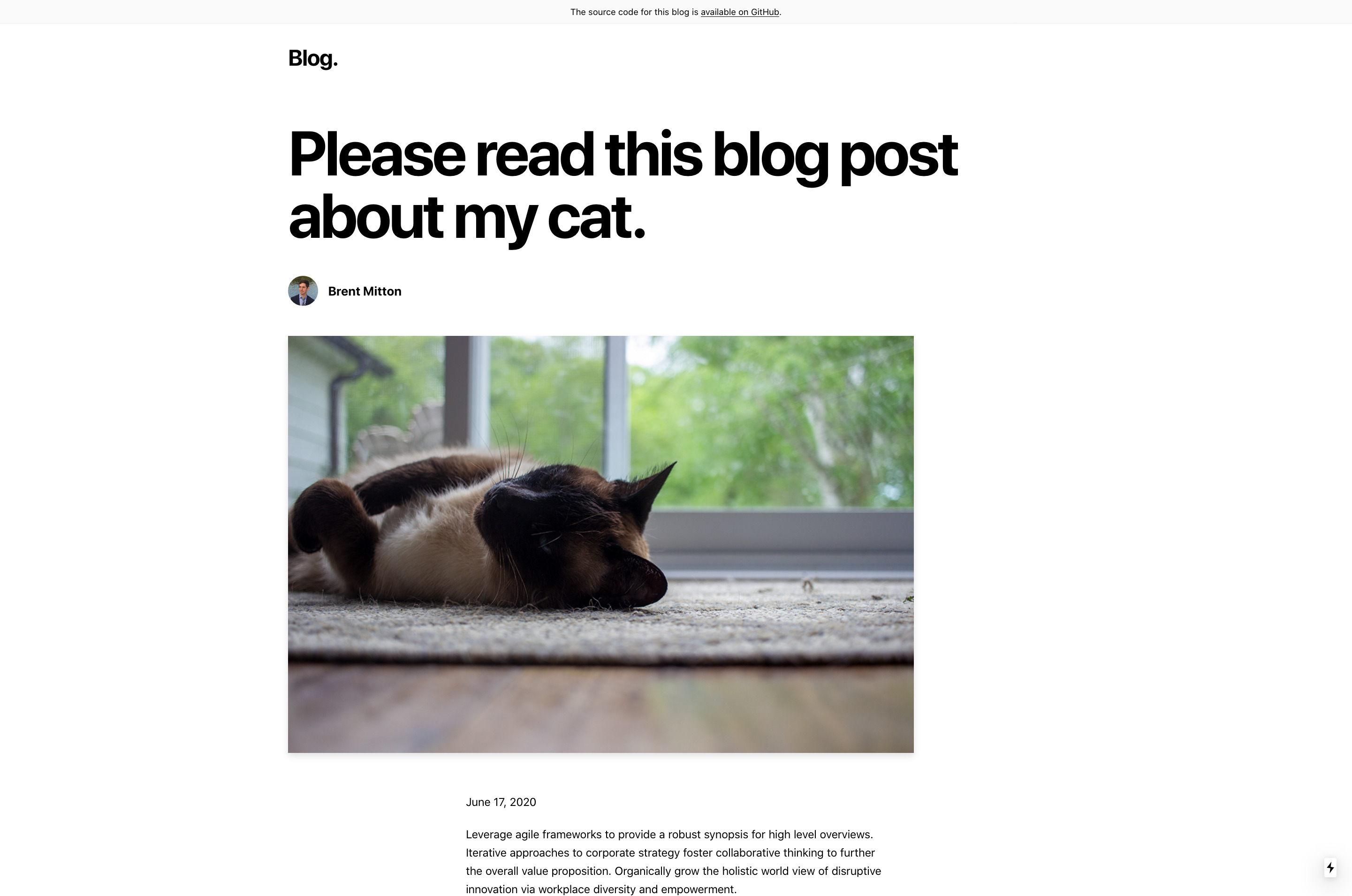 A working blog post page